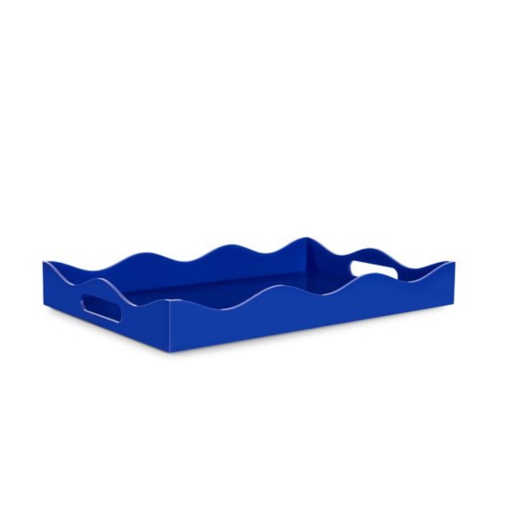 Howard Elliott Lacquer Spangle Scalloped Decorative Serving tray Azure Blue
